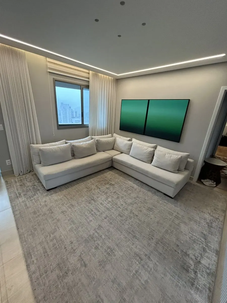 Antes: tapete claro na sala, antes da lavagem